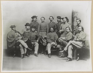 Group portrait showing Col. John Singleton Mosby and some members of his Confederate battalion (photographed between 1861 and 1865, printed between 1880 and 1889; LOC: LC-DIG-ppmsca-35436)