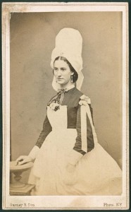 Costume of ladies' at the Normandy stand, Metropolitan Fair, April 1864 ( Photographed by J. Gurney & Son, N.Y. in aid of the U.S. Sanitary Commission at the New York Metropolitan Fair, April 1864; LOC:  LC-DIG-ppmsca-31222)