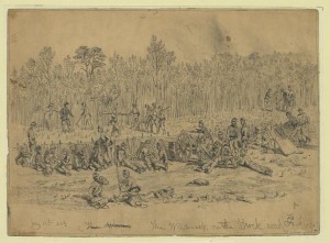 The Wilderness, on the Brock road, 2nd Corps--May 11th 1864 (by Edwin Forbes, 5-11-1864; LOC:  LC-DIG-ppmsca-20682)