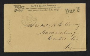 Civil War envelope for U.S. Christian Commission showing carrier pigeon with letter (between 1861 and 1863; LOC:  LC-DIG-ppmsca-31726 ))