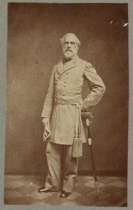 General Robert E. Lee, full-length portrait, standing, facing front, with left hand at waist, on sword, wearing military uniform (by Juilan Vannerson, 1864?; LOC: LC-DIG-ppmsca-35446)