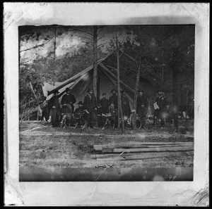 Gen. U.S. Grant & staff in front of Hdq. Cold Harbor, Va. (June 11 or 12, 1864; LOC: LC-DIG-cwpb-03543)