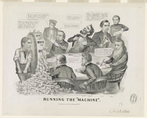 Running the "machine" (Published by Currier & Ives, 152 Nassau St. N.Y., c1864; LOC: LC-USZ62-9407)