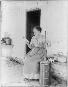 Woman churning milk to butter (by J.W. Dunn, c1891; LOC: LC-USZ62-23649)