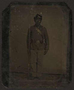Full standing black soldier, rifle with fixed bayonet] (between 1861 and 1865; LOC: LC-DIG-ppmsca-11520)