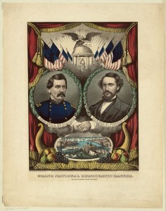 Grand National Democratic banner. Peace! Union! and victory! (New York : Published by Currier & Ives, c1864; LOC:  LC-DIG-ppmsca-17561)
