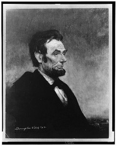 Abraham Lincoln, head-and-shoulders portrait, seated, facing right (by Douglas Volk, 4-24-1922; LOC:  LC-USZ62-130959)