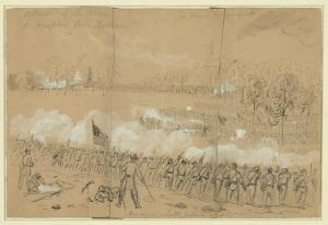 Attempt of the Rebels to recapture Fort Harrison (by William Waud, 1864 September 30; LOC: LC-DIG-ppmsca-21749)