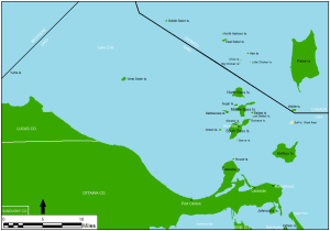 Lake_Erie_Islands_Map (Map showing a majority of the Lake Erie islands that lie between Toledo and Cleveland.)