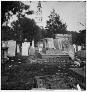 Charleston, South Carolina. Ruins of bombarded graveyard (1865; LOC: LC-DIG-cwpb-02406)