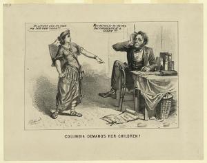 Columbia demands her children! (by Joseph Baker, 1864; LOC: LC-DIG-ppmsca-15768)