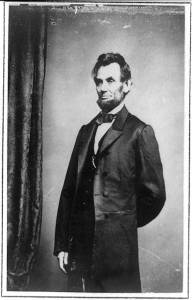 Three-quarter length portrait of Presidenet Abraham Lincoln standing (1864 Jan. 8; printed later between 1885 and 1911; LOC:  LC-USZ62-8047)
