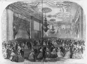 The grand [Lincoln] presidential party at the White House, Washington, D.C. February 6th [1862] (Illus. in: Frank Leslie's Illustrated Newspaper, (1862 February 22), p. 216-17; LOC:  LC-USZ62-59906)