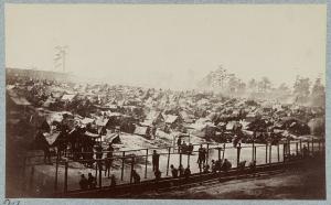 Andersonville Prison, Ga., August 17, 1864. South-east view of stockade ( photographed 1864, [printed between 1880 and 1889]; LOC: C-DIG-ppmsca-33768)