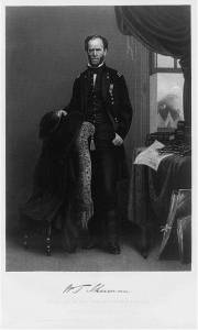 William Tecumseh Sherman, full-length portrait, facing front, right hand holding hat on back of chair (c. 1868; LOC: LC-USZ62-92344)