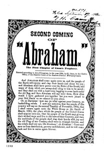 Second coming of "Abraham." Entered according to the act of Congress, in the year 1864, By H. Cann, in the Clerk's office, Of the District court of the Eastern District of Pennsylvania. [c. 1864]  (1864; LOC: http://www.loc.gov/item/amss001222/)