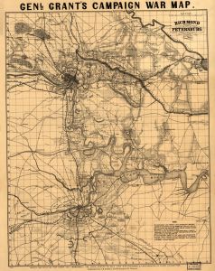 Richmond, Petersburg, and vicinity Genl. Grant's campaign war map 1864 (LOC: http://www.loc.gov/item/001-ocm19089315/)