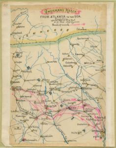 herman's march from Atlanta to the sea. Drawn from official map of Brig. Genl. O. M. Poe, Chief Engineer. (by Robert Knox Sneden; LOC: http://www.loc.gov/item/gvhs01.vhs00040/)