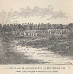 The Graveyard at Andersonville, as the Rebels Left It (from ANDERSONVILLE, By John McElroy  at Project Gutrnberg)