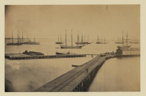 Magazine wharf, City Point; January 1865 (by Andrew J. Russell, 1865 Jan; LOC: LC-DIG-ppmsca-11710)