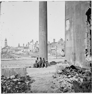 Charleston, S.C. View of ruined buildings through porch of the Circular Church (150 Meeting Street) (by George N. Barnard,  1865 [April]; LOC:  LC-DIG-cwpb-03049)