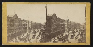 Down Broadway, from below Wall St. ( New York : E. & H.T. Anthony & Co. [April 24, 1865]; LOC: C-DIG-stereo-1s04310)