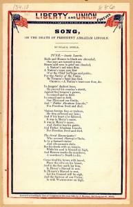 Liberty and Union forever. Song, on the death of president Abraham Lincoln. By Silas S. Steele. [J. Magee, 316 Chesnut St., Phila.] [c. 1865]  (LOC: http://www.loc.gov/item/amss002302/)