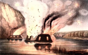 The Blowing up of the James River Fleet, on the night of the Evacuation of Richmond.