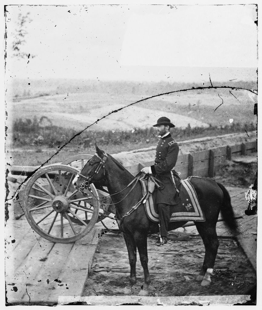 Atlanta, Ga. Gen. William T. Sherman on horseback at Federal Fort No. 7 (by george N. Barnard, 1864; LOC: LC-DIG-cwpb-03628)