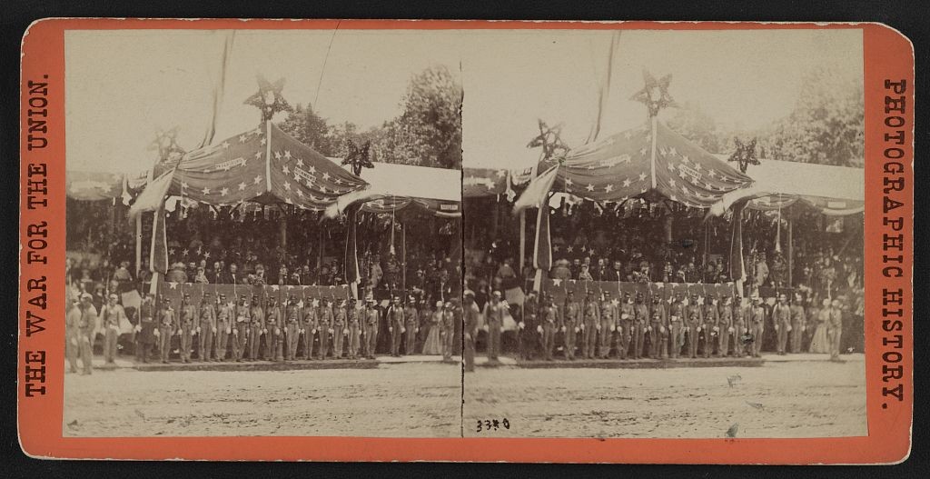 Grand review of the great veteran armies of Grant and Sherman at Washington, on the 23d and 24th May, 1865. The Army of the Potomac. The stand in front of the President's house occupied by the President and cabinet, Grant and Sherman, and reviewing officers  (LOC: http://www.loc.gov/item/2011661095/)