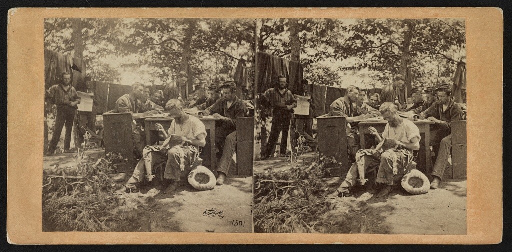 "War views. No. 1501, Camp life, Army of the Potomac - writing to friends at home " (LOC: http://www.loc.gov/item/2012649696/)
