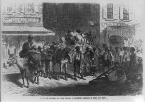 Arrival of freedmen and their families at Baltimore  ( Illus. in: Frank Leslie's illustrated newspaper, vol. 21 (1865 Sept. 30), p. 25.; LOC: http://www.loc.gov/item/2001697357/)