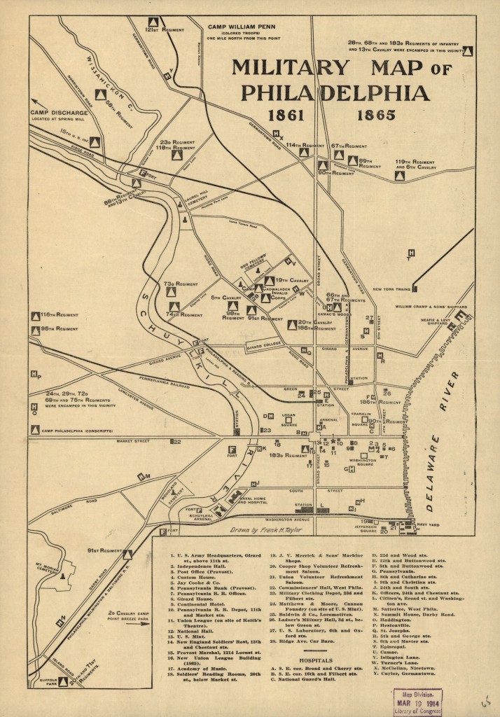 Military map of Philadelphia 1861-1865 (c.1914; LOC: http://www.loc.gov/item/99448800/)