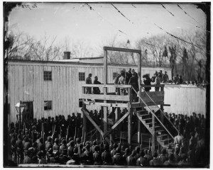 Washington, D.C. Adjusting the rope for the execution of Wirz (by Alexander Gardner; LOC: http://www.loc.gov/item/cwp2003001032/PP/)
