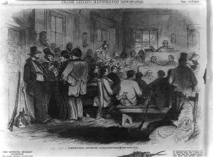 Constitutional Convention, Topeka, Kansas Territory [Topeka] ( Illus. in: Frank Leslie's illustrated newspaper, vol. 1, no, 1 (1855 Dec. 15), p. 16. ; LOC: http://www.loc.gov/item/99614006/)