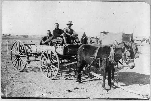 Capt. B.D. Foulois and Lieut. J.E. [or J.C.?] Carberry picked up by Mexican along road [in wagon] after their aeroplane had fallen 1500 feet - Mexican-U.S. Campaign after Villa, 1916 (c1916 April 27; LOC: https://www.loc.gov/item/2002699808/)
