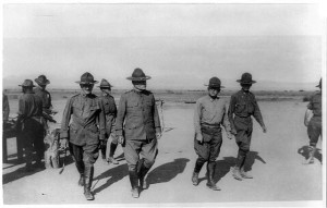 "U.S. Army Punitive Expedition after Villa, Mexico: General Pershing and General Bliss inspecting the camp, with Colonel Winn, Commander of the 24th Infantry" (Library of Congress)