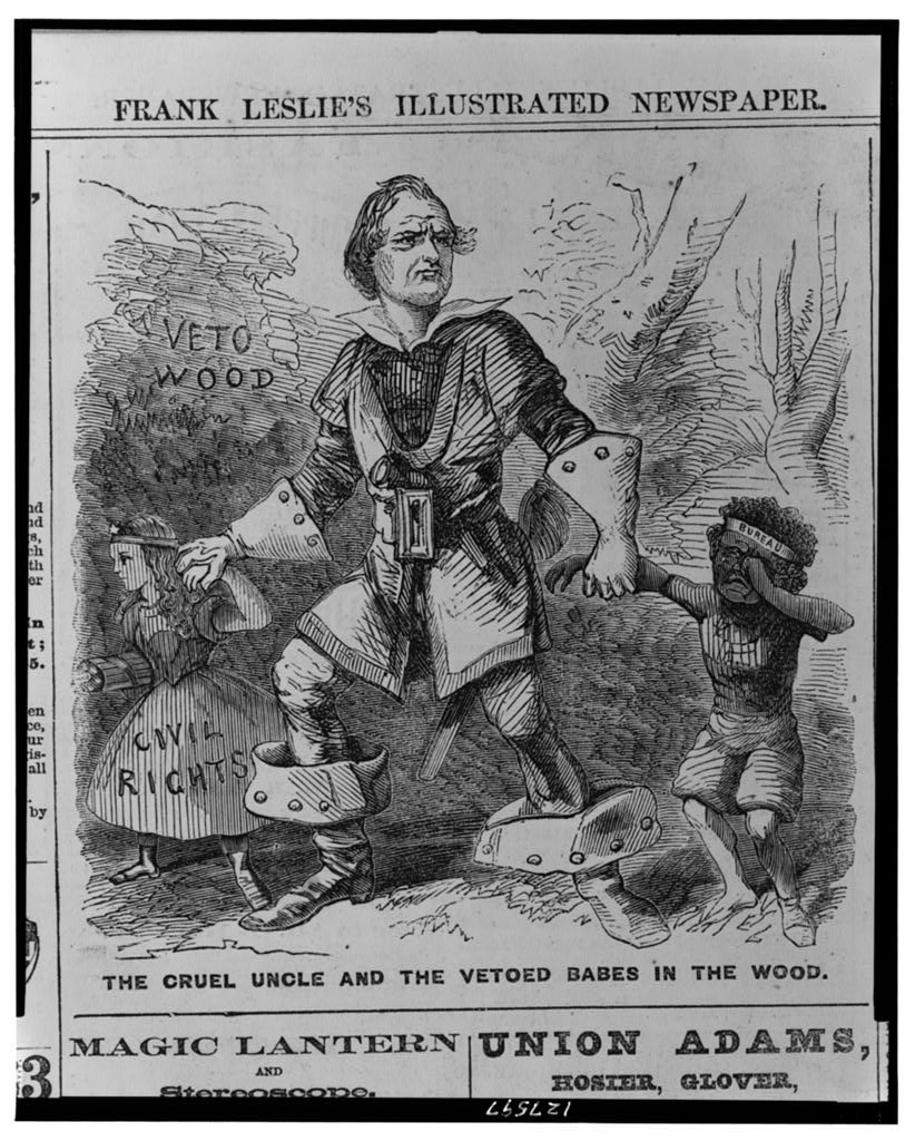 The cruel uncle and the vetoed babes in the wood ( Illus. in: Frank Leslie's illustrated newspaper, v. 22, no. 554 (1866 May 12), p. 128.; LOC: https://www.loc.gov/item/2001695524/)