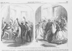 Outside of the galleries of the House of Representatives during the passage of the civil rights bill ( Illus. in: Harper's weekly, v. 10, no. 487 (1866 April 28), p. 269. ; LOC: https://www.loc.gov/item/2010652199/#))