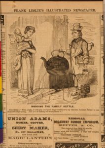 Mending the family kettle (Illus. in: Frank Leslie's illustrated newspaper, v. 22, no. 559 (1866 June 16), p. 208.)