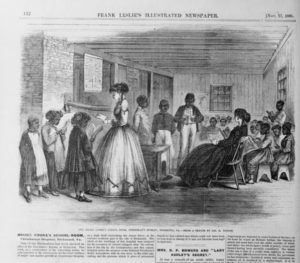 The Misses Cooke's school room, Freedman's Bureau, Richmond, Va. / from a sketch by Jas. E. Taylor. (llus. in: Frank Leslie's illustrated newspaper, v.23, 1866 Nov. 17, p. 132.)