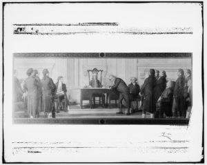Franklin signing the Declaration of Independence (between 1900 and 1920; LOC: https://www.loc.gov/item/det1994023271/PP/)
