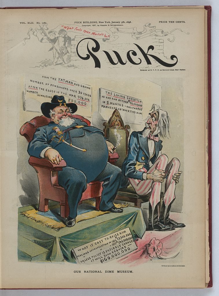 Our national dime museum / Keppler. ( Illus. from Puck, v. 42, no. 1087, (1898 January 5), cover; LOC: https://www.loc.gov/item/2012647590/)