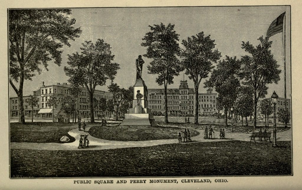 PUBLIC SQUARE AND PERRY MONUMENT, CLEVELAND, OHIO. (1886; Project Gutenberg: http://www.gutenberg.org/files/35575/35575-h/35575-h.htm#Page_150)