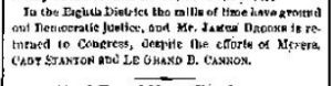 Democrat Brooks beats Messrs. Cady Stanton and Cannon (NY Times November 7, 1866