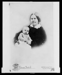 Lucy Stone with daughter Alice Stone Blackwell, half-length studio portrait, sitting, facing front (ca. 1858; LOC: https://www.loc.gov/item/2005677274/)