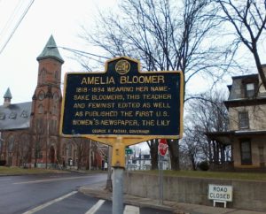 Bloomer NY State Historical marker (12-11-2016; Cayuga Street (Routes 5&20), Seneca Falls, NY(