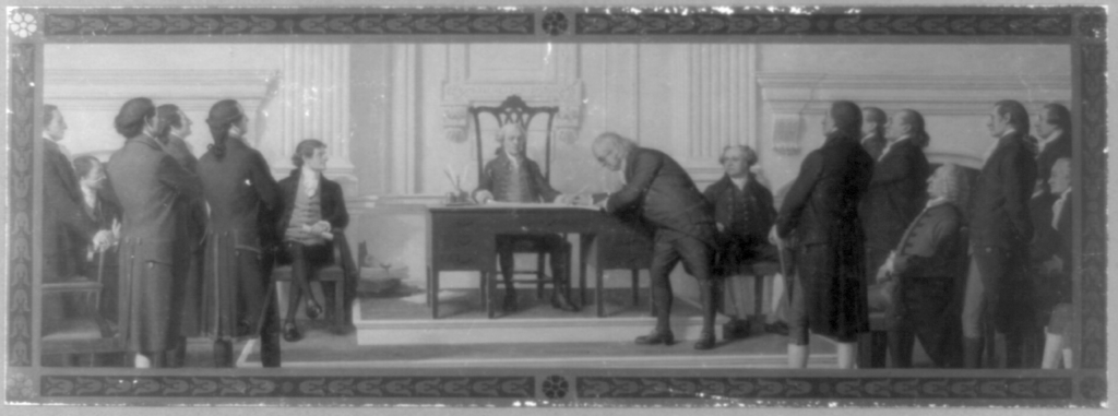 Benjamin Franklin signing the Declaration of Independence (c1911.;LOC: https://www.loc.gov/item/96508610/)