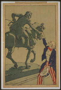 Uncle Sam shaking hands with the marquis de Lafayette (1757-1834) (Paris : Cornille & Serre, [1917]; LOC: https://www.loc.gov/item/99613683/)