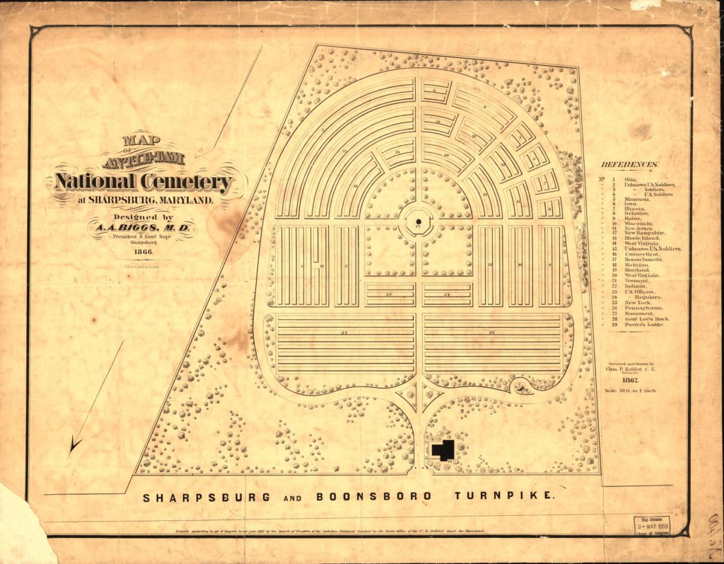 Map of Antietam National Cemetery at Sharpsburg, Maryland (1867 LOC: https://www.loc.gov/item/99447377/)